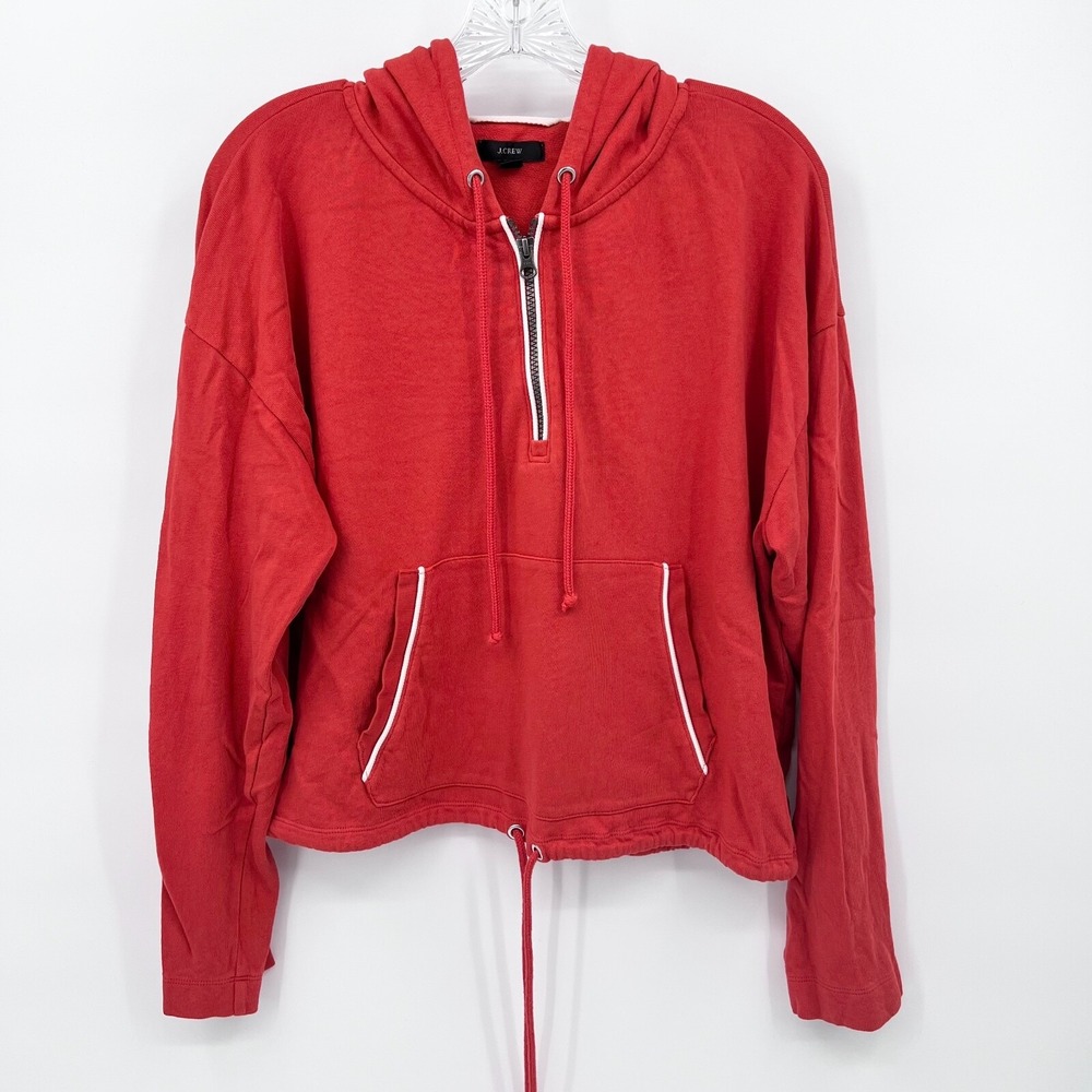 J.CREW Women's Size S Orange Cotton Magic Rinse Cropped Drawstring Hoodie Shirt